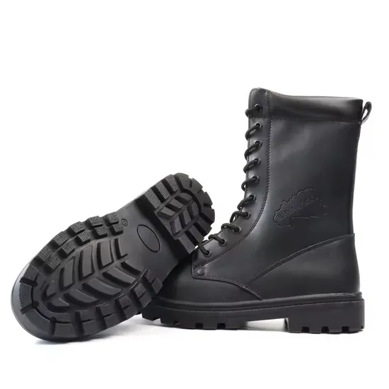 Men′s Black Cowhide Leather Waterproof Training Hiking Shoes Combat Tactical Boots