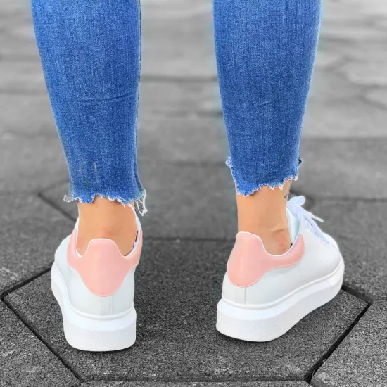 Unisex High Sole Sneakers Shoes in White&Pink Casual Urban Streetwear Premium Quality Handmade Wholesale Offer Trend 2023 Luxury