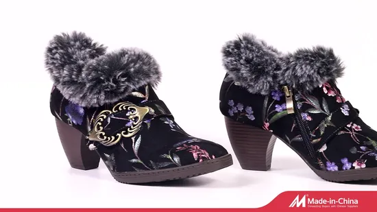 Women′s Fashion Urban Handmade Leather Fur Collar High Heels Party Tavern Meeting Social Comfortable Lady Shoes 