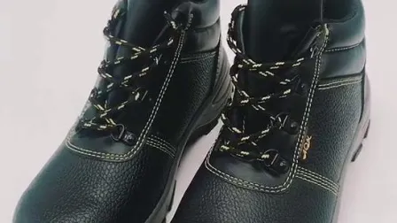 Black Industrial Leather Men Safety Shoes Construction Safety Work Boots 