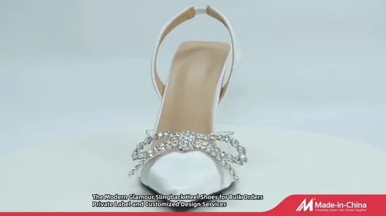 Wedding Bride Sparkly Heels Rhinestones Bow Slingback Pumps Women′s Dress Pointed Shoes 